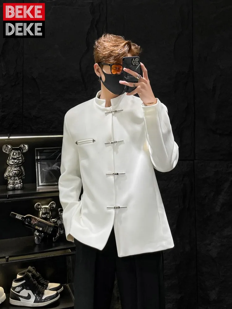 Mens Solid Color New Chinese Style Zhongshan Suit Jacket Outerwear Single-Breasted Coat Stand Collar Padded Shoulder Jackets
Mens Solid Color New Chinese Style Zhongshan Suit Jacket Outerwear Single-Breasted Coat Stand Collar Padded Shoulder Jackets
