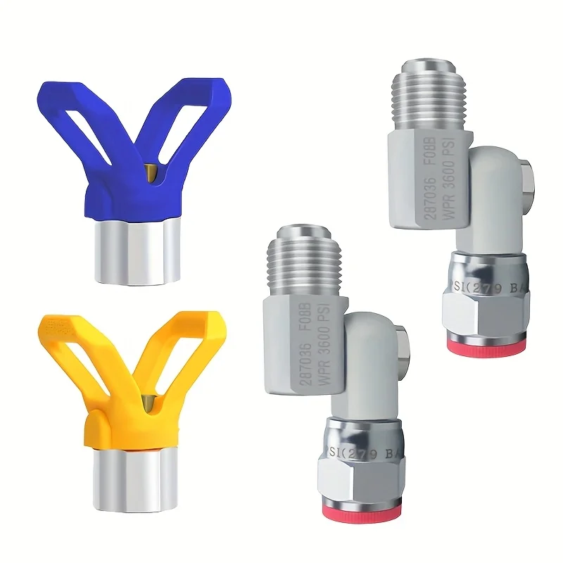 Комплект из 4 аксессуаров для безвоздушного распылителя краски: 2 насадки и 2 поворотных соединения для краскопульта, для покраски автомобилей и стен.
Комплект из 4 аксессуаров для безвоздушного распылителя краски: 2 насадки и 2 поворотных соединения для краскопульта, для покраски автомобилей и стен.