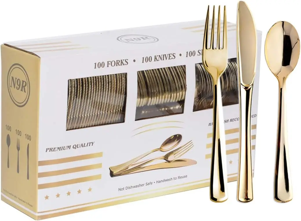 300PCS Gold Plastic Silverware, Heavy Duty Gold Plastic Cutlery Set Disposable Flatware Dinnerware, 100 Forks, 100 Spoons, 1
300PCS Gold Plastic Silverware, Heavy Duty Gold Plastic Cutlery Set Disposable Flatware Dinnerware, 100 Forks, 100 Spoons, 1