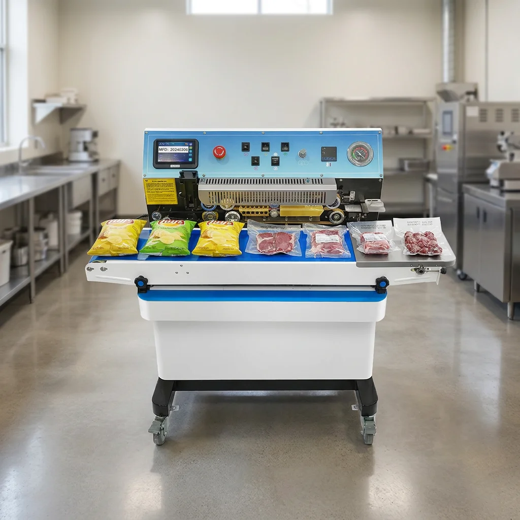Factory Direct Sale Automatic Continuous Sealing Machine With Nitrogen Gas Filling Flush Vacuum And Date Coding Sealing Machine
Factory Direct Sale Automatic Continuous Sealing Machine With Nitrogen Gas Filling Flush Vacuum And Date Coding Sealing Machine