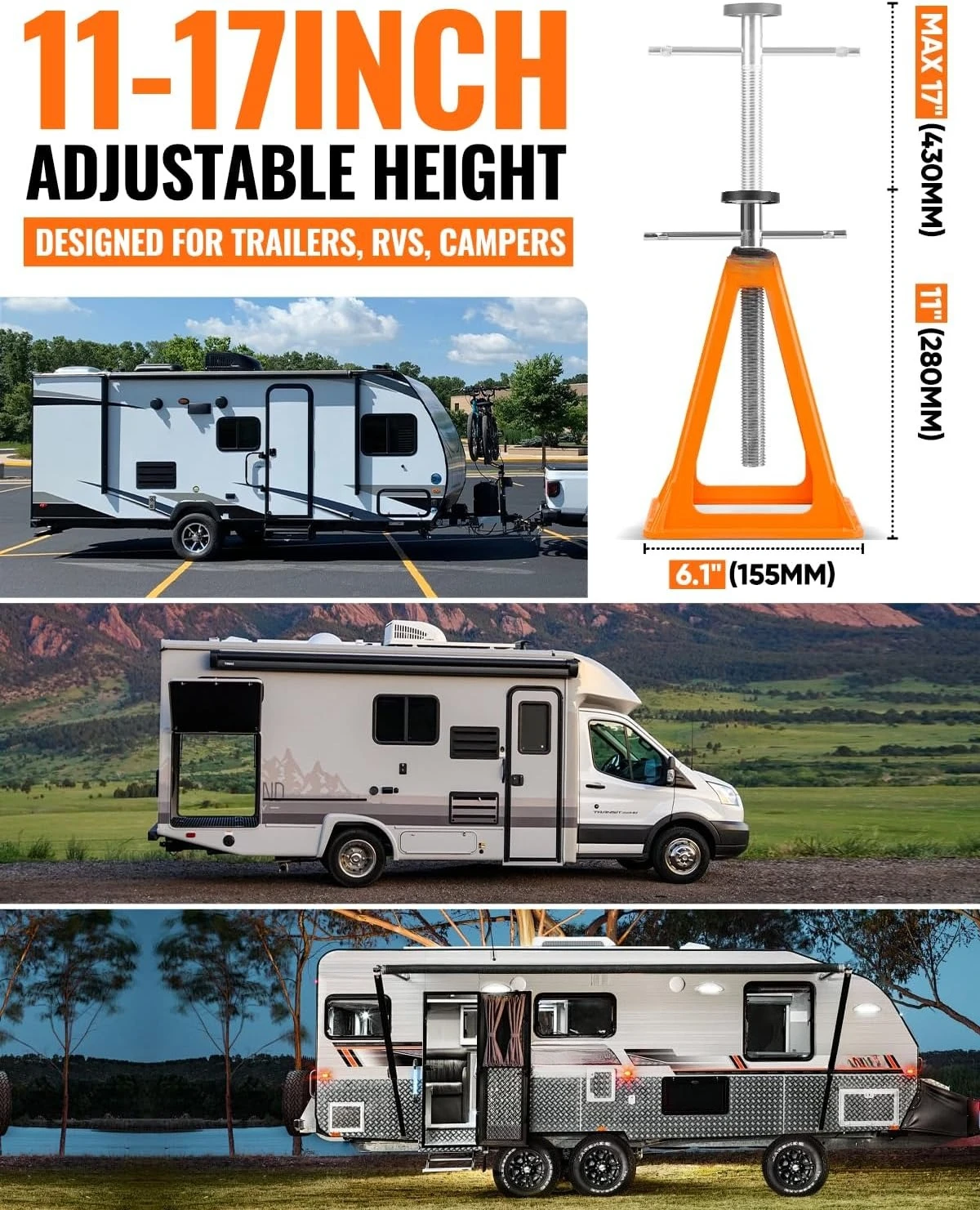 4 Pack Heavy Duty Aluminum RV Stabilizer Jacks 7500LBS Per Jack Adjustable 11"-17" with Rubber Pads Spare Nuts Gloves for Camper Travel Trailer Motorhome
4 Pack Heavy Duty Aluminum RV Stabilizer Jacks 7500LBS Per Jack Adjustable 11"-17" with Rubber Pads Spare Nuts Gloves for Camper Travel Trailer Motorhome