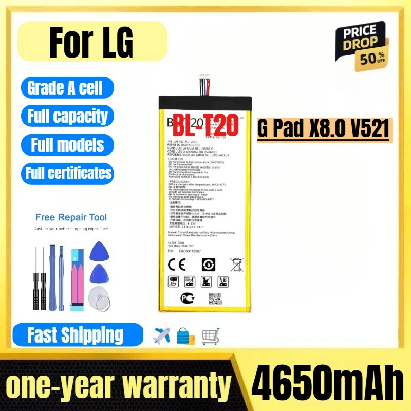 BL-T20 for LG G Pad X8.0 V521 Tablet Battery 0 Cycle High Quality High Capacity Replacement Bateria Grade A Cell with Tools
BL-T20 for LG G Pad X8.0 V521 Tablet Battery 0 Cycle High Quality High Capacity Replacement Bateria Grade A Cell with Tools