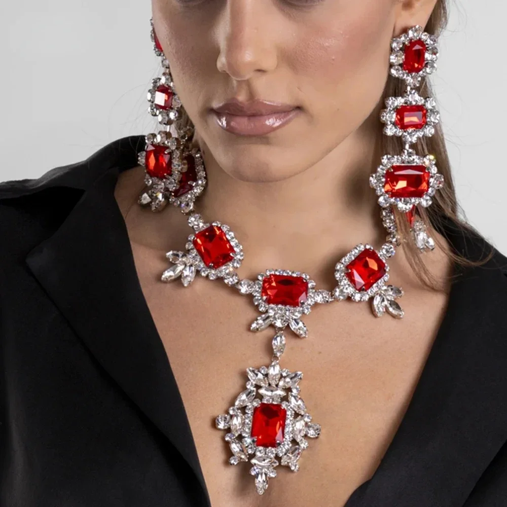 Red Quadrate Exaggerated Set Costume Necklace Earring for Women Engagement African Wedding Jewelry Sets for Bride Accessories
Red Quadrate Exaggerated Set Costume Necklace Earring for Women Engagement African Wedding Jewelry Sets for Bride Accessories