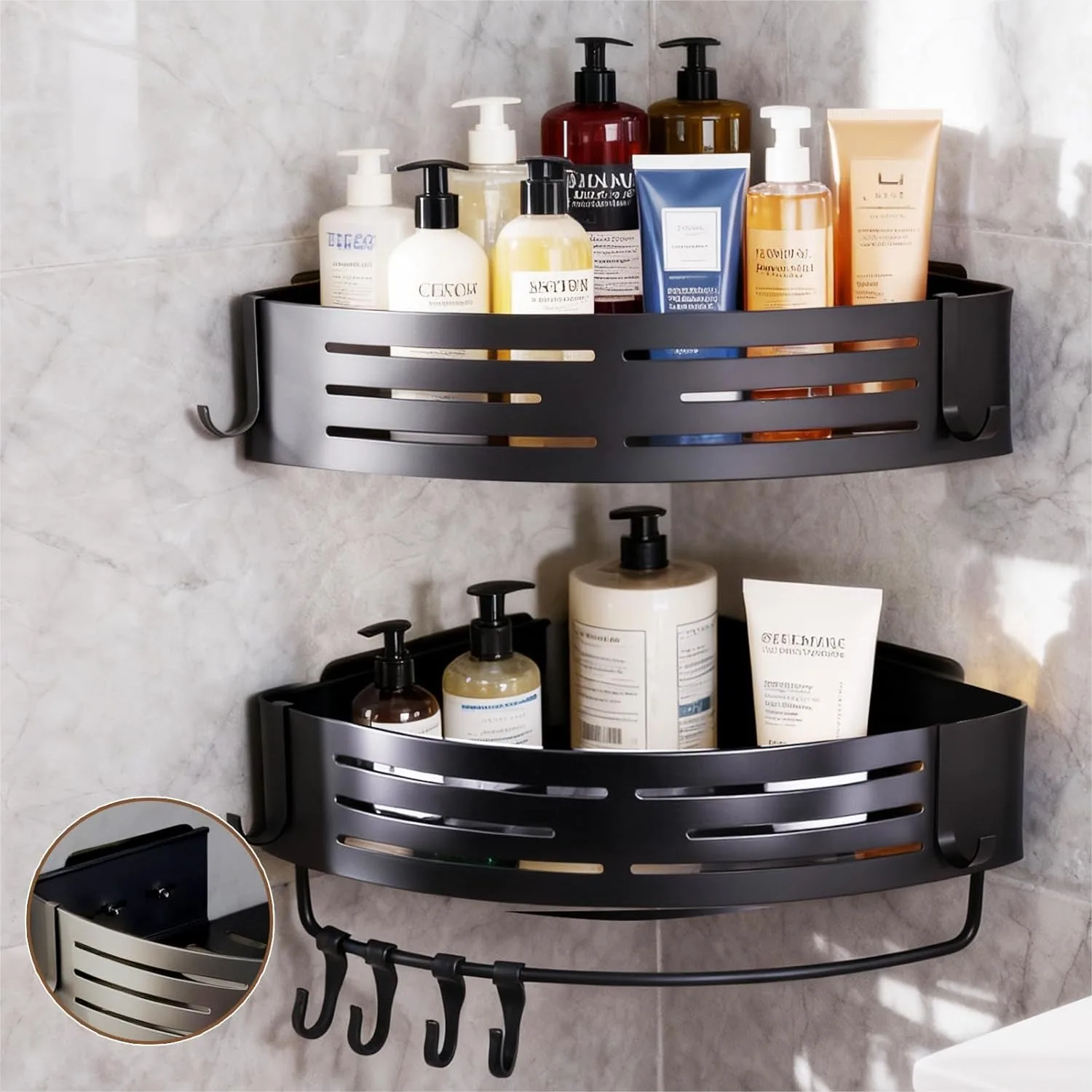 Corner Shower Caddy with Adhesive Pad, No Drilling Bathroom Organizer for Shampoo and Towels, Black 2-Pack
Corner Shower Caddy with Adhesive Pad, No Drilling Bathroom Organizer for Shampoo and Towels, Black 2-Pack