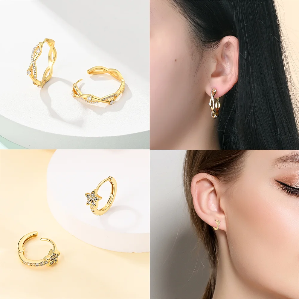 Women's Earrings 925 Sterling Silver Twist Sparkling Zircon Golden Hoop Earrings for Silver Hoops 925 Women Fine Jewelry Gifts
Women's Earrings 925 Sterling Silver Twist Sparkling Zircon Golden Hoop Earrings for Silver Hoops 925 Women Fine Jewelry Gifts