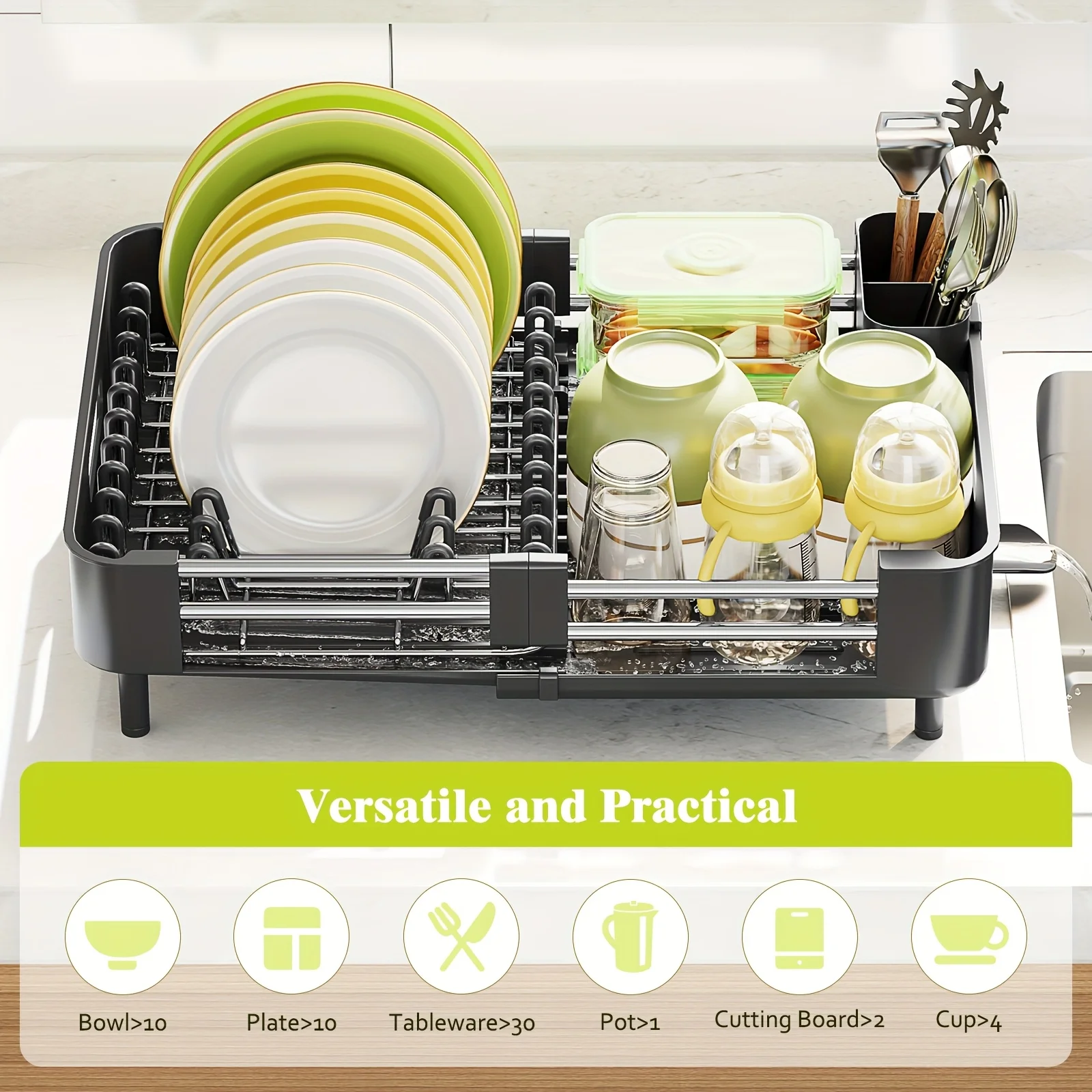 Adjustable Kitchen Dish Drying Rack – Extendable Dual-Tier Design with Gentle Cutlery Holder, Drainage Spout, and Non-Scratch Surface
Adjustable Kitchen Dish Drying Rack – Extendable Dual-Tier Design with Gentle Cutlery Holder, Drainage Spout, and Non-Scratch Surface