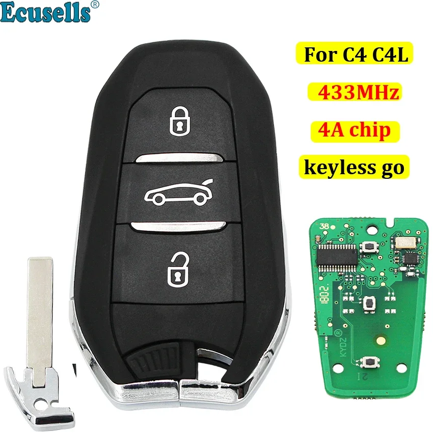 Keyless-Go 3 кнопки умный дистанционный брелок 433 МГц 4A чип для Citroen C4 C4L C3 с аварийным ключом HU83
Keyless-Go 3 кнопки умный дистанционный брелок 433 МГц 4A чип для Citroen C4 C4L C3 с аварийным ключом HU83