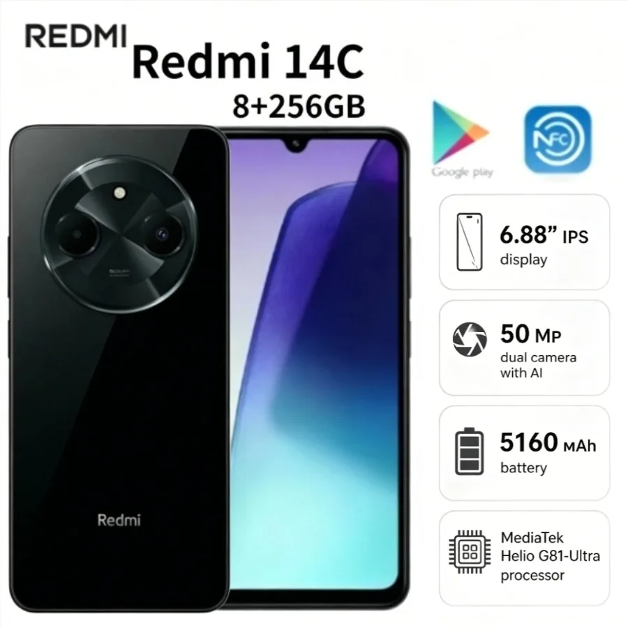 2026 new Redmi 14C 2026 Global Edition Smartphone 8+256GB Storage 120Hz Display 50MP Dual Camera 13MP 5160mAh Red
2026 new Redmi 14C 2026 Global Edition Smartphone 8+256GB Storage 120Hz Display 50MP Dual Camera 13MP 5160mAh Red