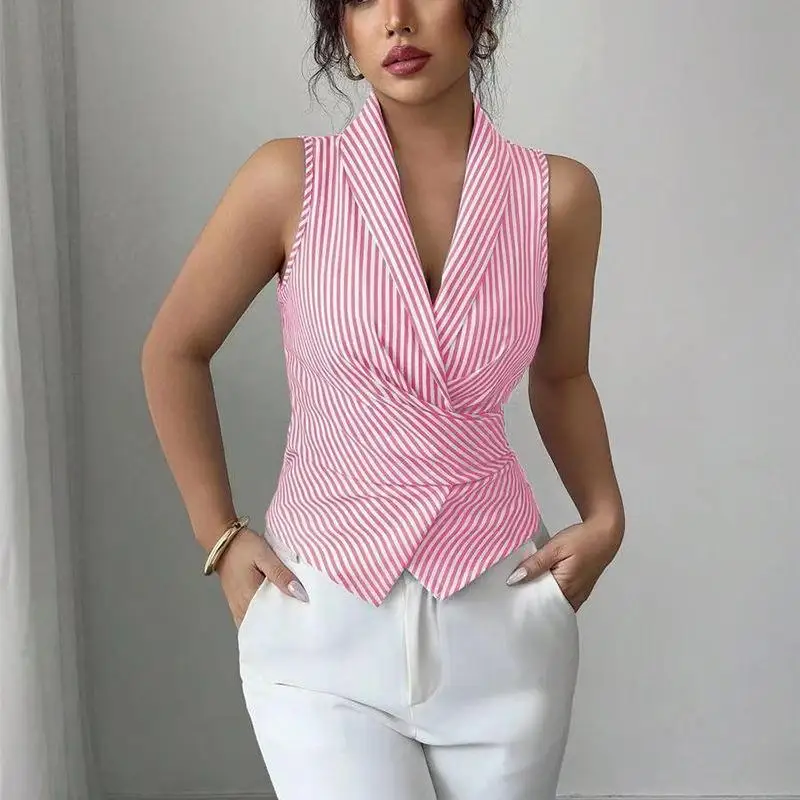 Summer Stripe Sleeveless Shirt Women's Waist-Cinching Tie-Belt Slimming Vest Shirt Commute Style Polyester Fiber Non-Shrink
Summer Stripe Sleeveless Shirt Women's Waist-Cinching Tie-Belt Slimming Vest Shirt Commute Style Polyester Fiber Non-Shrink