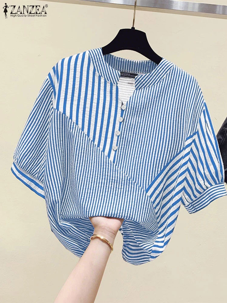 2025 Stylish Striped Shirts ZANZEA Women Summer Work OL Blouse Casual V Neck Half Sleeve Loose Tops Drawstring Hem Blusas Mujer
2025 Stylish Striped Shirts ZANZEA Women Summer Work OL Blouse Casual V Neck Half Sleeve Loose Tops Drawstring Hem Blusas Mujer