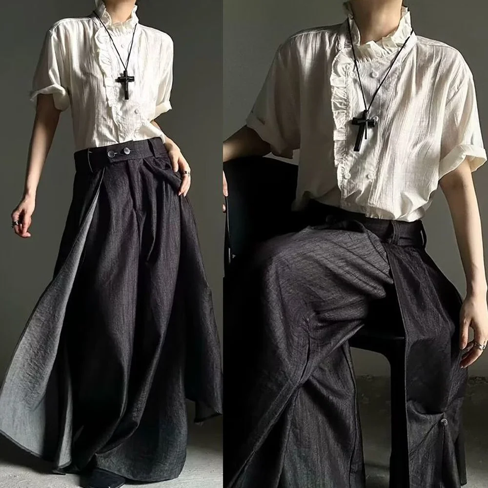 Men's Ruffle Collar Shirt Short Sleeve Asymmetric Textured Button Up Vintage Designer Casual Summer Fashion Top 2026 New
Men's Ruffle Collar Shirt Short Sleeve Asymmetric Textured Button Up Vintage Designer Casual Summer Fashion Top 2026 New
