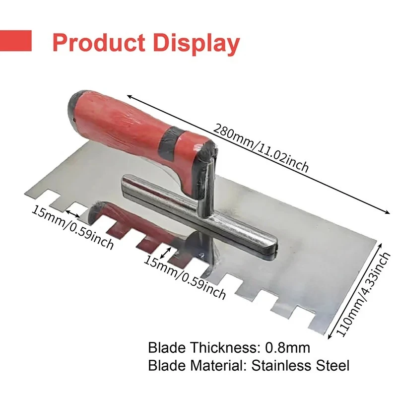 28cm For Tile Stainless Steel Trowel Right Square Notch Plastering Trowels Hand Tools Concrete Finishing Wall Scraper Spatula
28cm For Tile Stainless Steel Trowel Right Square Notch Plastering Trowels Hand Tools Concrete Finishing Wall Scraper Spatula