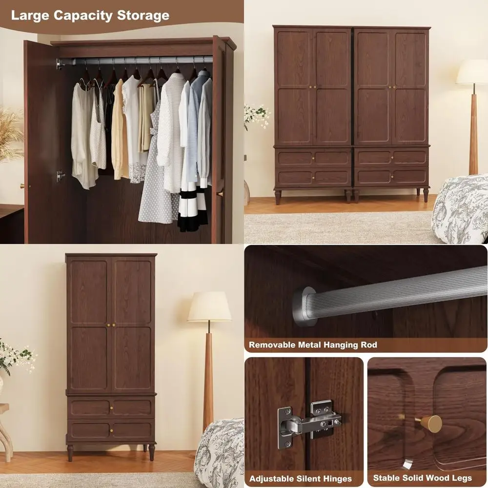 71 Century Style Wooden Armoire with Hanging Rod and Storage, Large Capacity, Brown
71 Century Style Wooden Armoire with Hanging Rod and Storage, Large Capacity, Brown