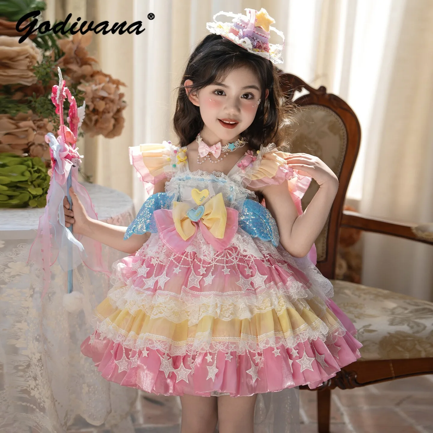 Baby Girls Sweet Candy Rainbow Lolita Princess Dress New Summer Kids Fashion Tulle Feifei Sleeve Birthday Day Performances Gown
Baby Girls Sweet Candy Rainbow Lolita Princess Dress New Summer Kids Fashion Tulle Feifei Sleeve Birthday Day Performances Gown
