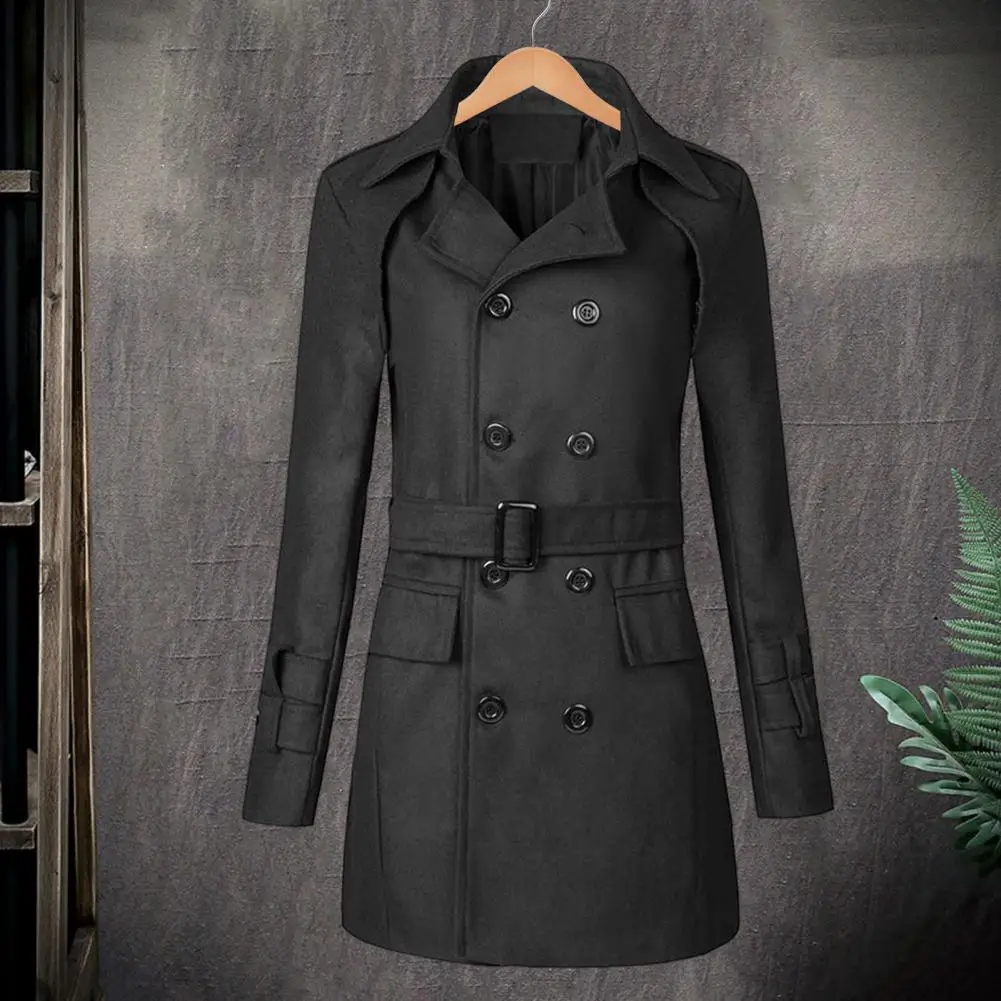 Men Woolen Coat Mid-length Woolen Coat Stylish Men's Double Breasted Woolen Jacket with Lapel Pockets Belt for Autumn Winter
Men Woolen Coat Mid-length Woolen Coat Stylish Men's Double Breasted Woolen Jacket with Lapel Pockets Belt for Autumn Winter