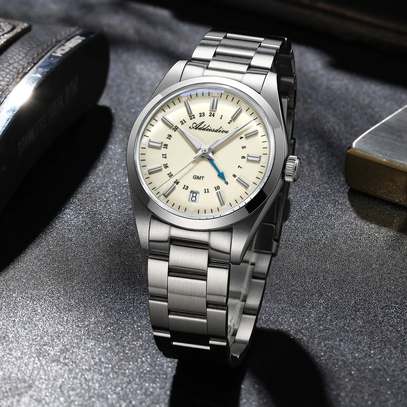 ADDIESDIVE GMT Men Quartz Watch Swiss Landa 515-24H Bubble Mirror Glass 100m Waterproof BGW9 Luminous Wristwatch reloj hombre
ADDIESDIVE GMT Men Quartz Watch Swiss Landa 515-24H Bubble Mirror Glass 100m Waterproof BGW9 Luminous Wristwatch reloj hombre