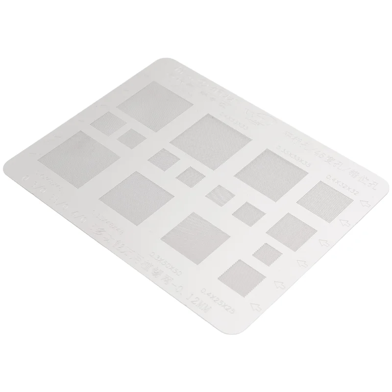 -A54T Multifunction BGA Stencil 0.3/0.35/0.4/0.5/Parallel/45 Degree Hole Universal Solder Template BGA Reballing Stencil
-A54T Multifunction BGA Stencil 0.3/0.35/0.4/0.5/Parallel/45 Degree Hole Universal Solder Template BGA Reballing Stencil