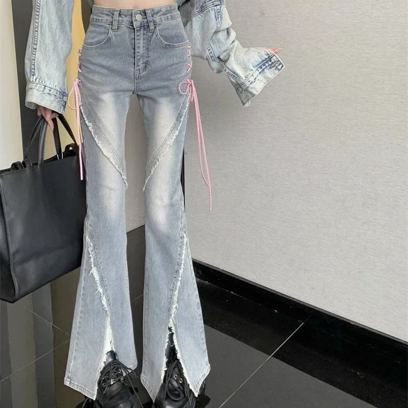 2024 Woman High Waist Y2k Flare Jeans Girls Pink Strap Harajuku Bell Bottom Pants Lady Fashion Spliced Light Blue Denim Trousers
2024 Woman High Waist Y2k Flare Jeans Girls Pink Strap Harajuku Bell Bottom Pants Lady Fashion Spliced Light Blue Denim Trousers