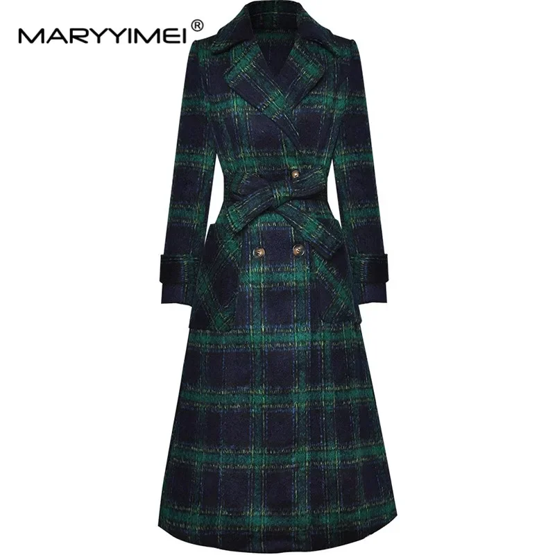 MARYYIMEI Fashion design Women's Coat Long-Sleeved Dluble-Breasted Lace-Up Bow Autumn and Winter Plaid Overcoat
MARYYIMEI Fashion design Women's Coat Long-Sleeved Dluble-Breasted Lace-Up Bow Autumn and Winter Plaid Overcoat