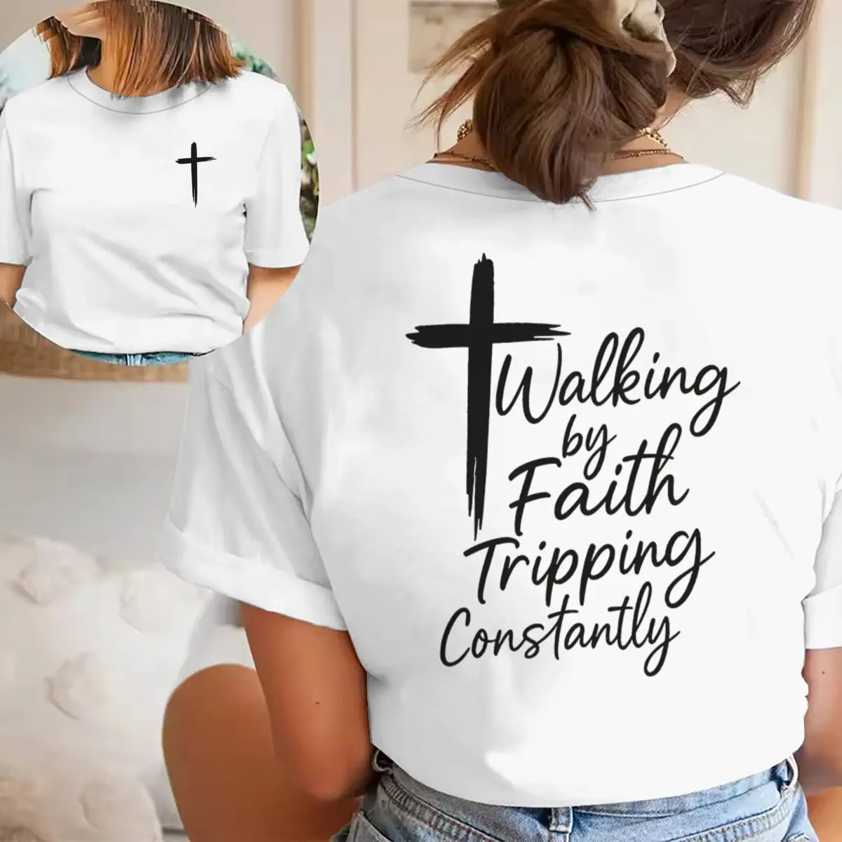 Funny Christian T Shirt Walking By Faith Cross Casual Short Sleeve Top Christian Faith Printing T Shirts Summer Short Sleeve Top
Funny Christian T Shirt Walking By Faith Cross Casual Short Sleeve Top Christian Faith Printing T Shirts Summer Short Sleeve Top