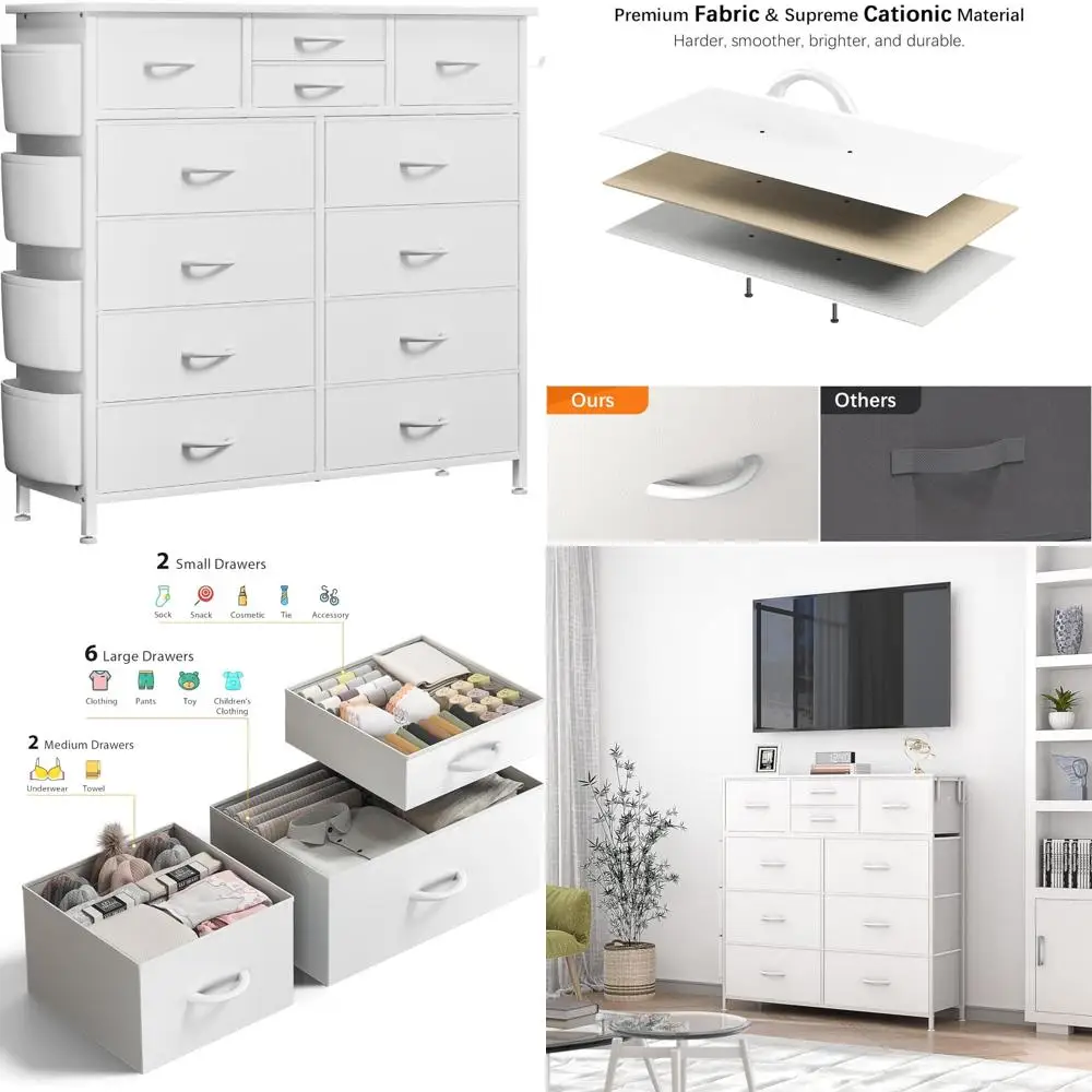 White Bedroom Dressers with 12 Drawers and Side Pockets for Storage Solutions
White Bedroom Dressers with 12 Drawers and Side Pockets for Storage Solutions