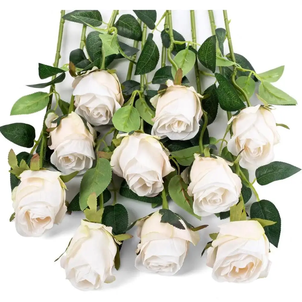 10 Pack Long Stem Artificial White Silk Roses for DIY Wedding Bouquets and Home Decor Centerpieces
10 Pack Long Stem Artificial White Silk Roses for DIY Wedding Bouquets and Home Decor Centerpieces