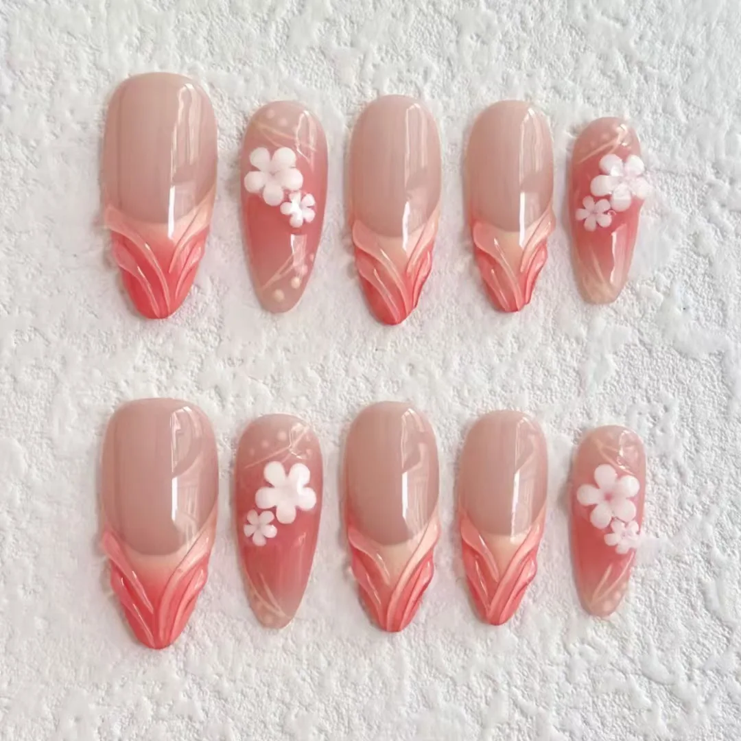 New Handmade Pink Gradual Change Style Nail Manicure Hand Painted Flower Press on Nails Almond Length Female Nail Decoration
New Handmade Pink Gradual Change Style Nail Manicure Hand Painted Flower Press on Nails Almond Length Female Nail Decoration