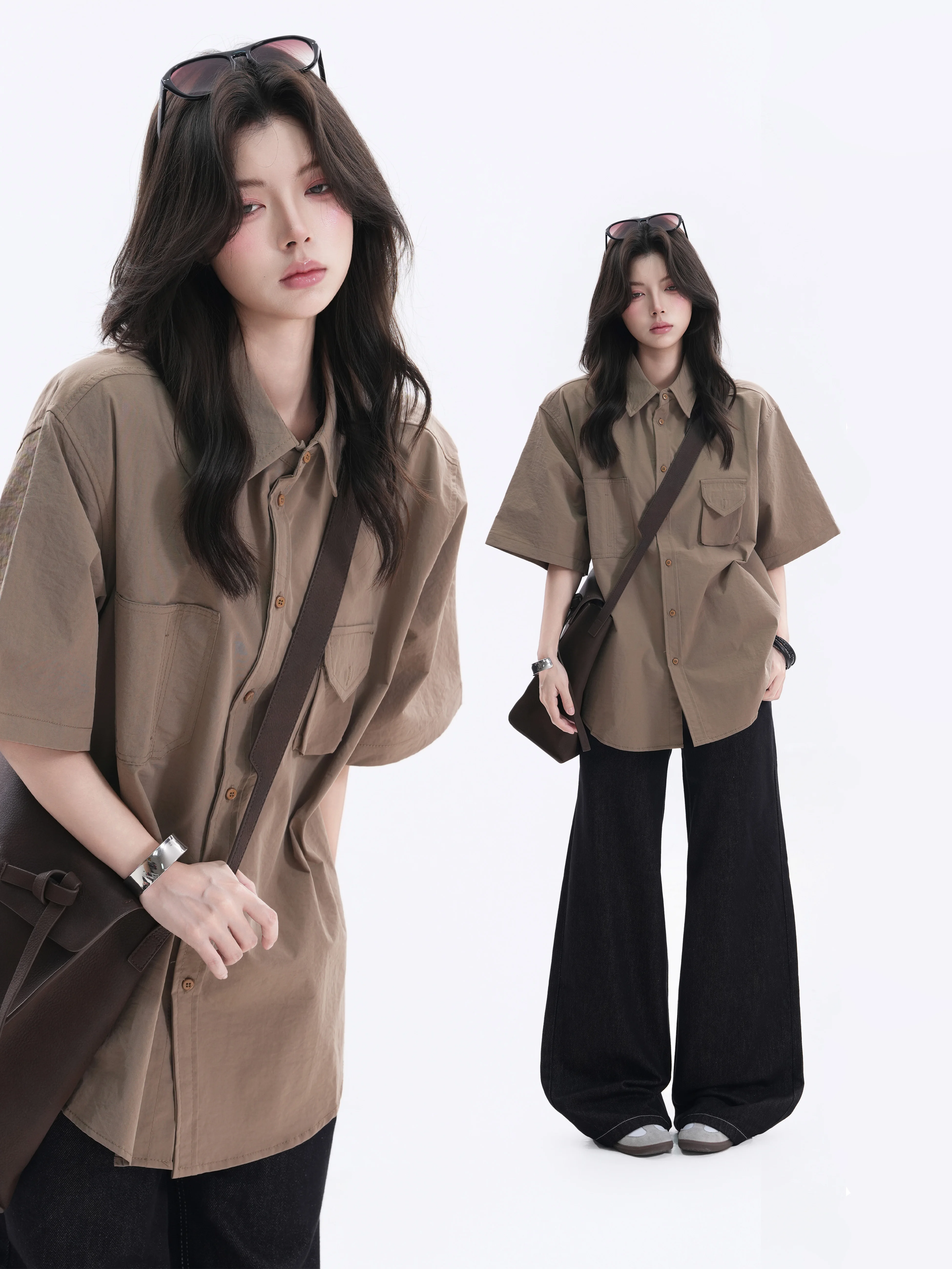 Vintage American Short Sleeve Loose Women's Shirt Design Sensation Neutral Style Casual Fashion Polyester Fiber Summer Shirt
Vintage American Short Sleeve Loose Women's Shirt Design Sensation Neutral Style Casual Fashion Polyester Fiber Summer Shirt