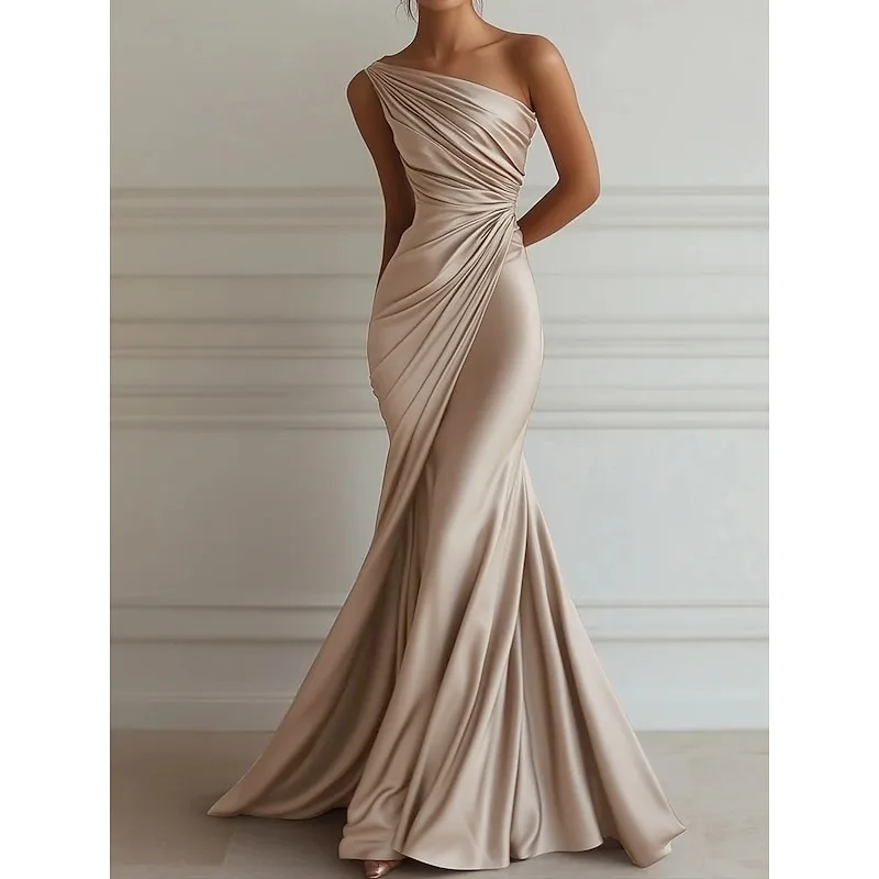 2026 Champagne Satin Evening Gown One Shoulder Draped Pleated Gown Women's Formal Prom Dress Graduation Party Wedding Dinner
2026 Champagne Satin Evening Gown One Shoulder Draped Pleated Gown Women's Formal Prom Dress Graduation Party Wedding Dinner