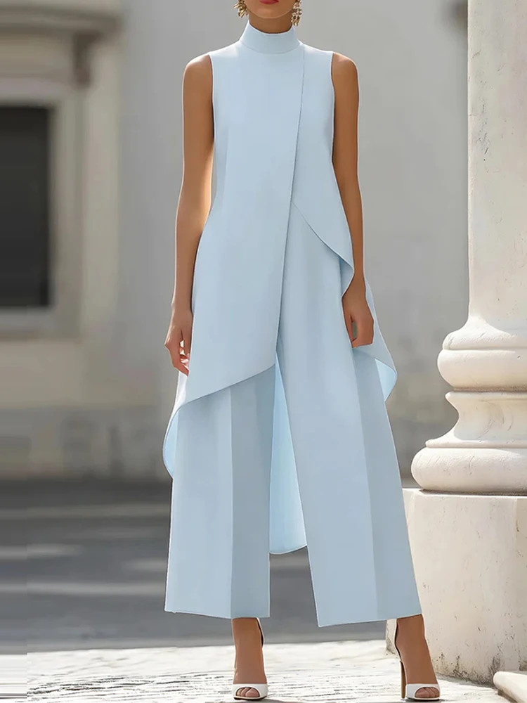 Woman Elegant Sleeveless Loose 2Pc Outfits Commute Solid Long Pant Suits Fashion Stand Collar Irregular Top & Straight Pant Set
Woman Elegant Sleeveless Loose 2Pc Outfits Commute Solid Long Pant Suits Fashion Stand Collar Irregular Top & Straight Pant Set