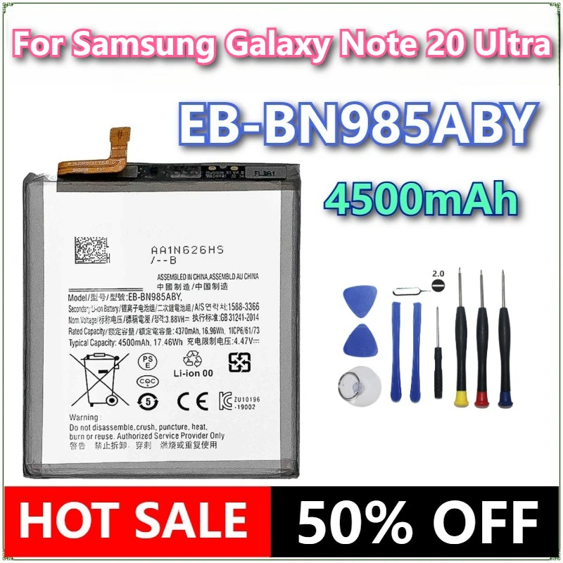 Совершенно новый сменный аккумулятор для мобильного телефона EB-BN985ABY 4500 мАч для Samsung Galaxy Note 20 Ultra S20 Ultra 4G N985 + инструменты
Совершенно новый сменный аккумулятор для мобильного телефона EB-BN985ABY 4500 мАч для Samsung Galaxy Note 20 Ultra S20 Ultra 4G N985 + инструменты