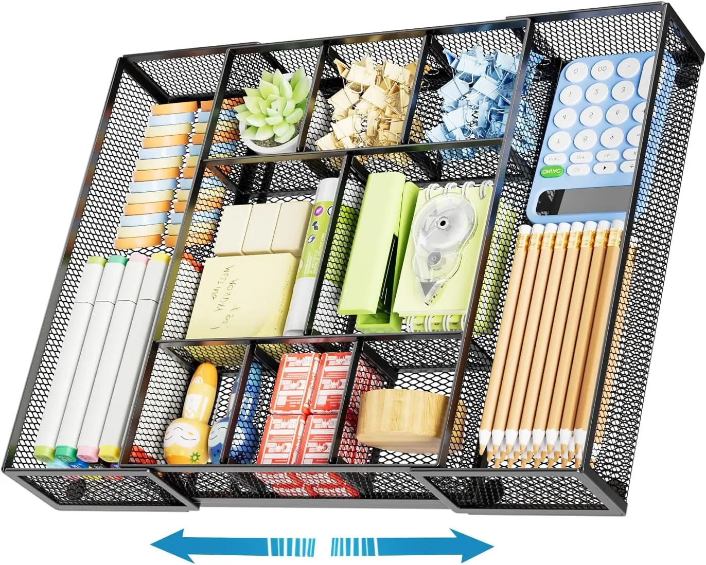 Expandable Mesh Drawer Organizer with 10 Adjustable Compartments & 5 Dividers for Office, Makeup, Vanity in Black
Expandable Mesh Drawer Organizer with 10 Adjustable Compartments & 5 Dividers for Office, Makeup, Vanity in Black