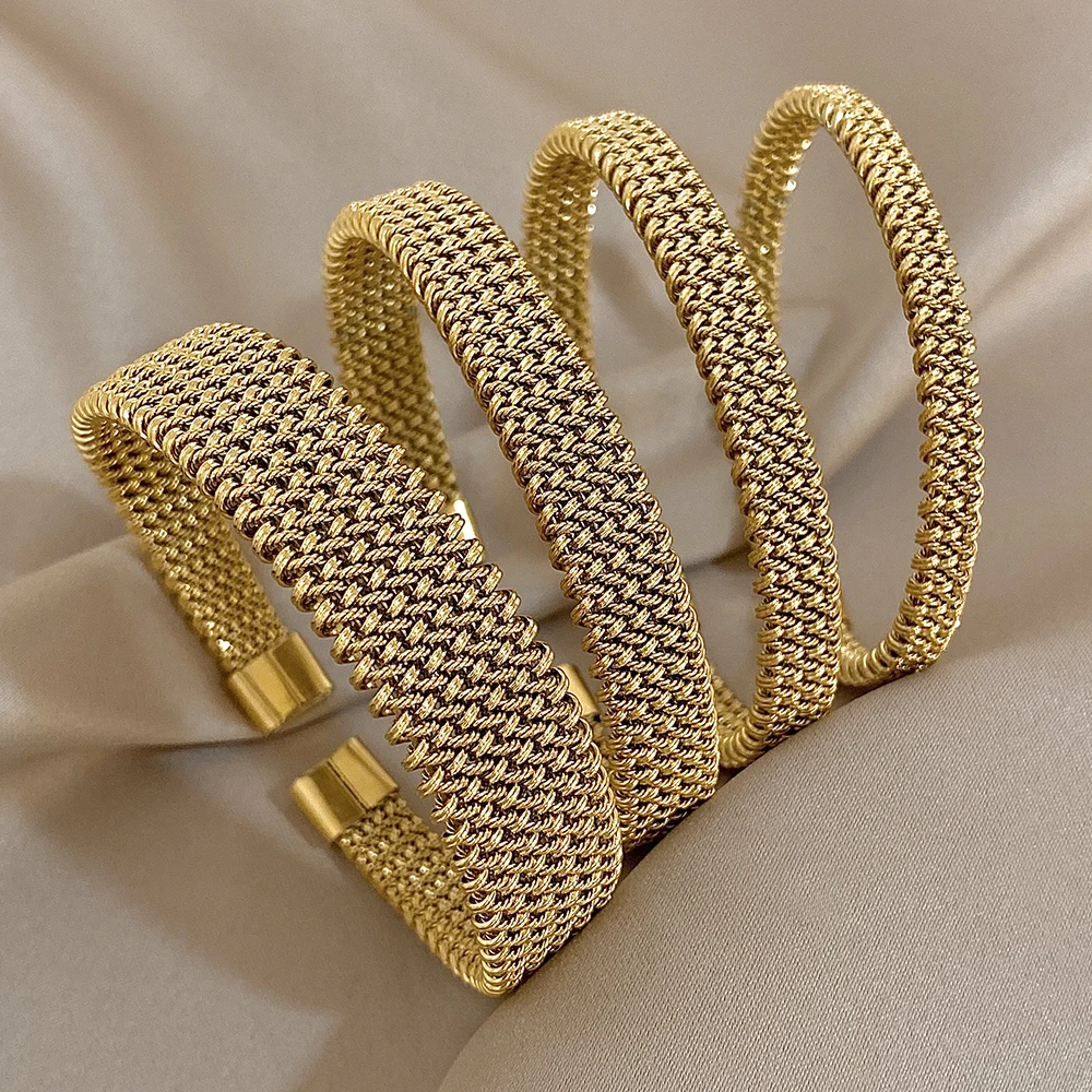 Vintage Golden Stainless Steel Weave Bracelet for Women Men Trendy 5 7 10 14mm Size Chunky Bangle Bracelets Waterproof Jewelry
Vintage Golden Stainless Steel Weave Bracelet for Women Men Trendy 5 7 10 14mm Size Chunky Bangle Bracelets Waterproof Jewelry