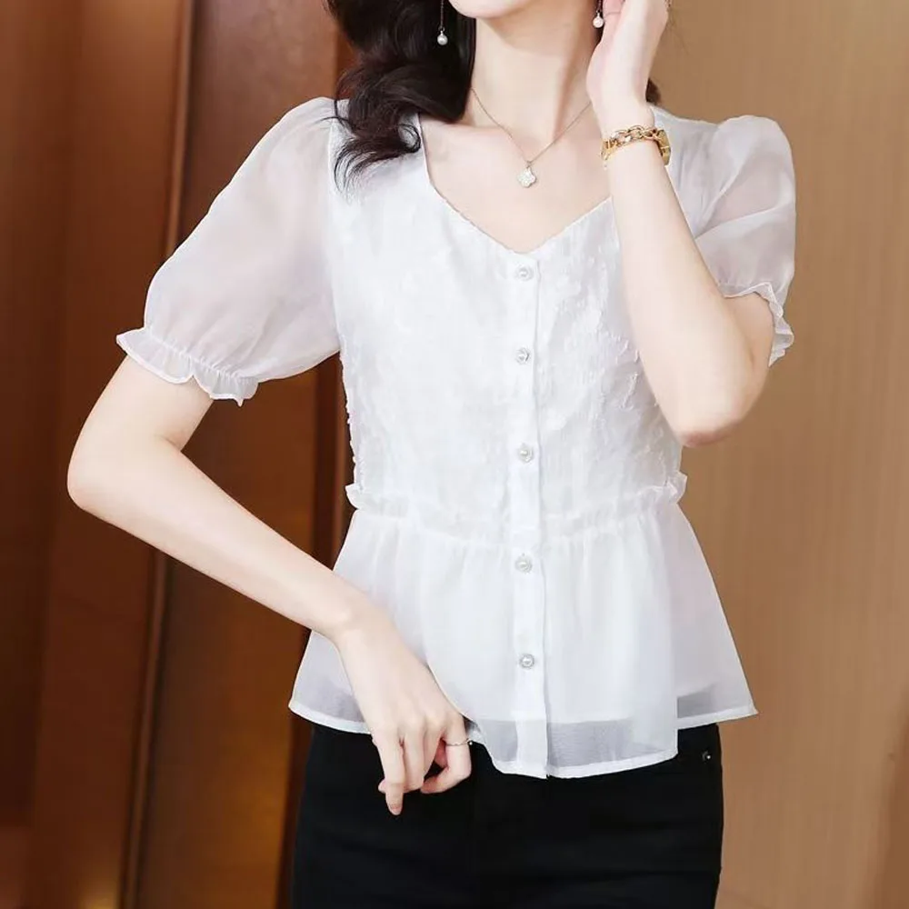 French type short-sleeved chiffon undress shirt female summer outfit new reduce age waist small UNdress show thin coat
French type short-sleeved chiffon undress shirt female summer outfit new reduce age waist small UNdress show thin coat