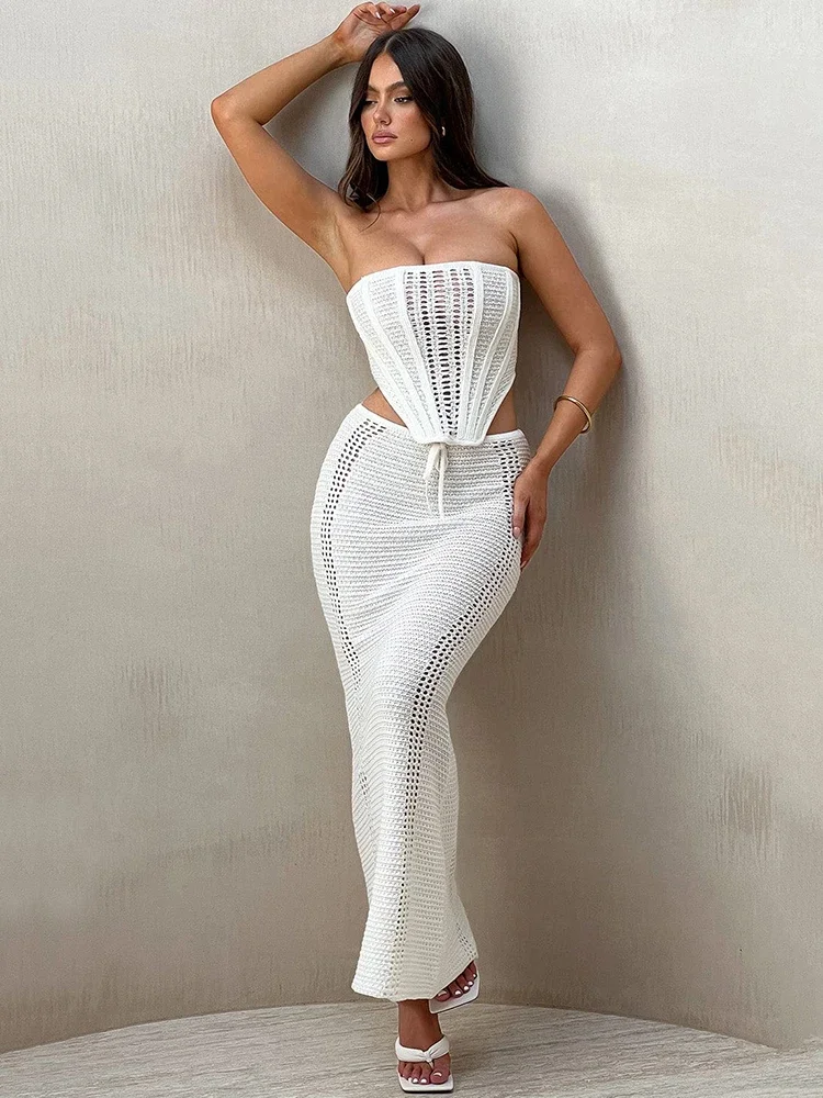 Elegant Knit Skirt Two Piece Sets Women Strapless Bandage Crop Tops And Maxi Skirt Femme Lace Up Sexy Ttwo Piece Sets
Elegant Knit Skirt Two Piece Sets Women Strapless Bandage Crop Tops And Maxi Skirt Femme Lace Up Sexy Ttwo Piece Sets