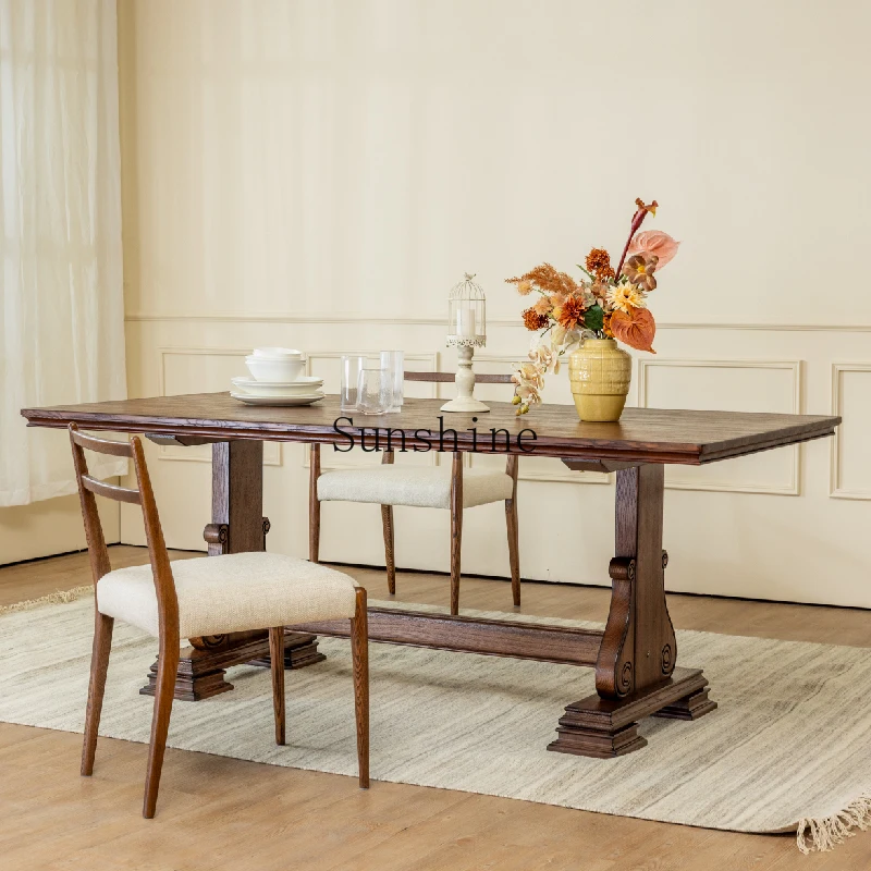 French retro solid wood dining table and chair combination light luxury simple table home office
French retro solid wood dining table and chair combination light luxury simple table home office