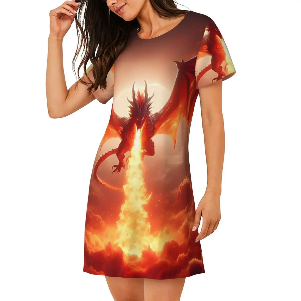Custom Dragon In The Fire Short Sleeves Nightdress For Sleeping Sleepshirts Women Short Sleeve Nightgowns Loose Pajama Dress
Custom Dragon In The Fire Short Sleeves Nightdress For Sleeping Sleepshirts Women Short Sleeve Nightgowns Loose Pajama Dress