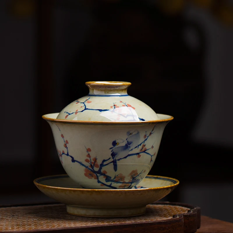 Jingdezhen Ceramic Tea Cup with Lid Hand-Painted Plum Blossom And Bird Gongfu Tea Set Vintage Single Bowl for Home Use
Jingdezhen Ceramic Tea Cup with Lid Hand-Painted Plum Blossom And Bird Gongfu Tea Set Vintage Single Bowl for Home Use