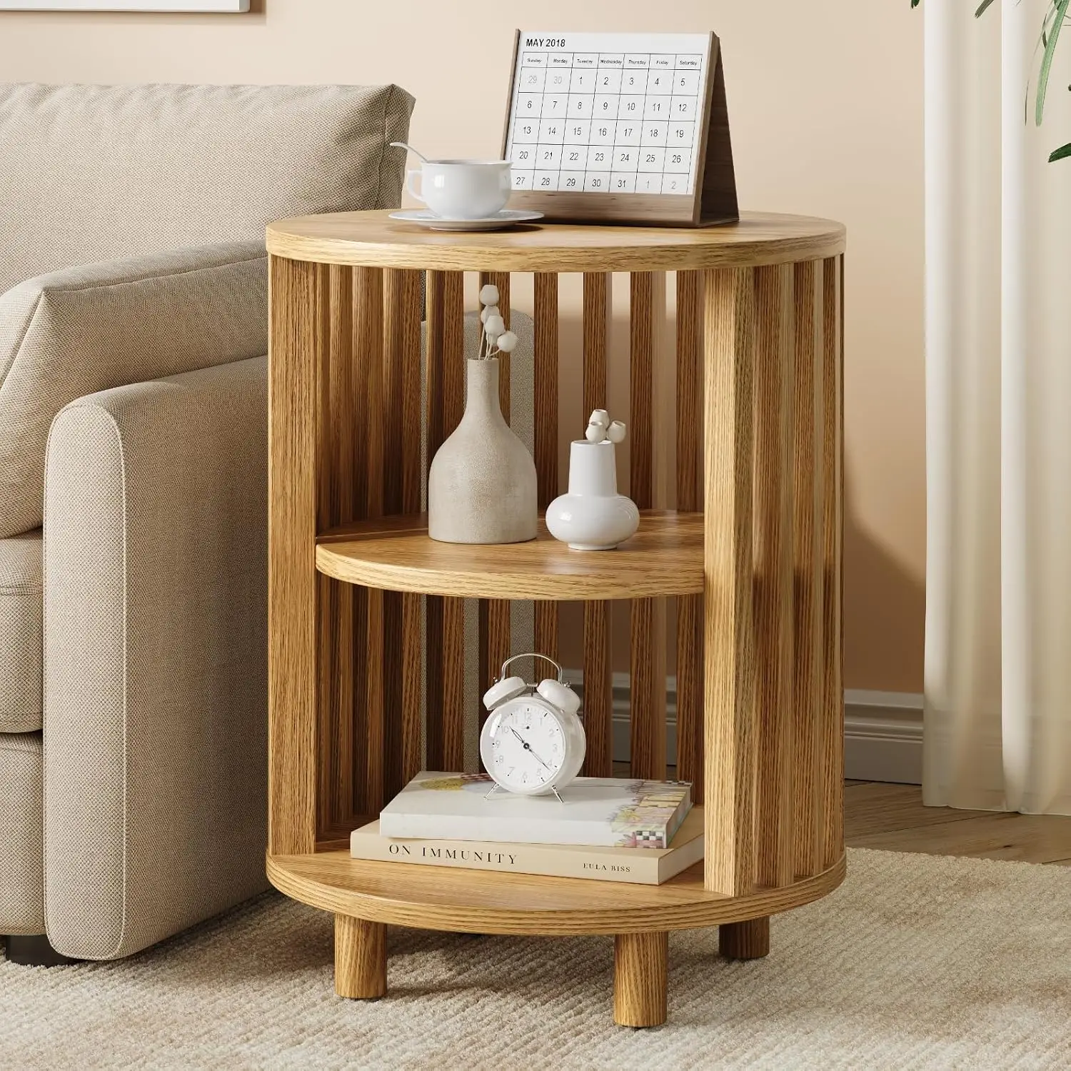 Mid Century Modern Round Wood End Table Nightstand 3 Tier Open Shelf Living Room Bedroom Curved Natural Oak, Customized
Mid Century Modern Round Wood End Table Nightstand 3 Tier Open Shelf Living Room Bedroom Curved Natural Oak, Customized