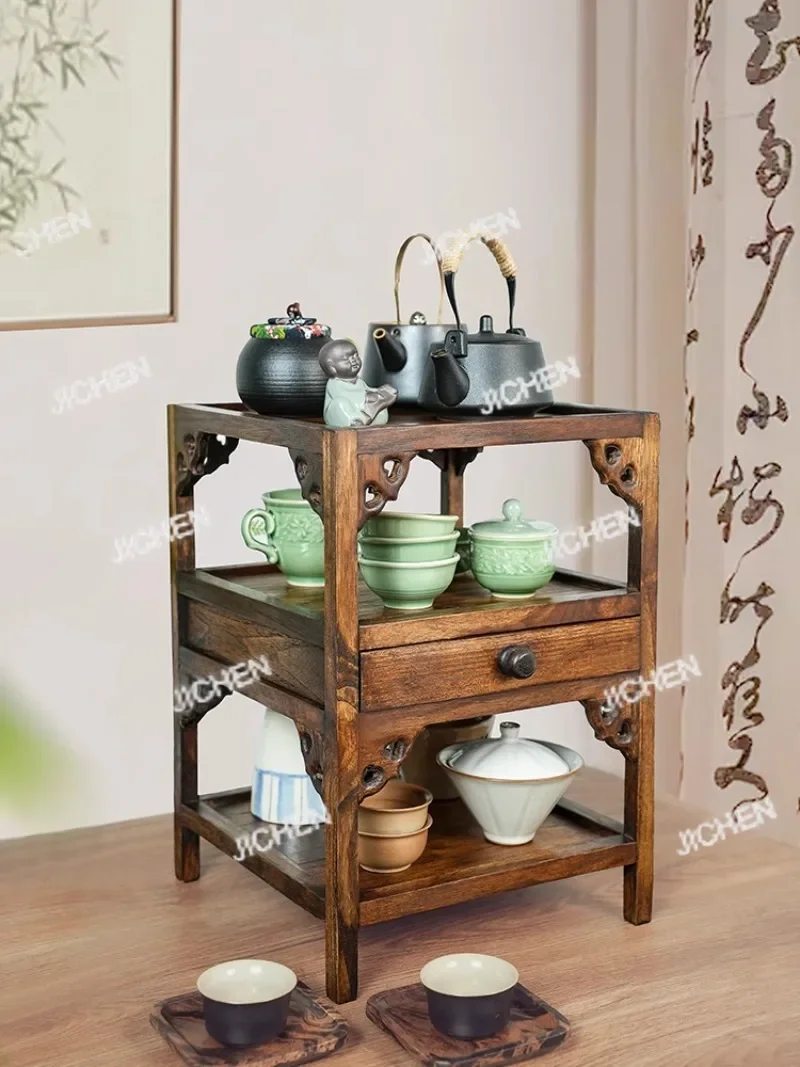 HS Tea Table Countertop Table Rack Double-layer Teapot Rack Zisha Pot Rack Cup Tea Set Storage