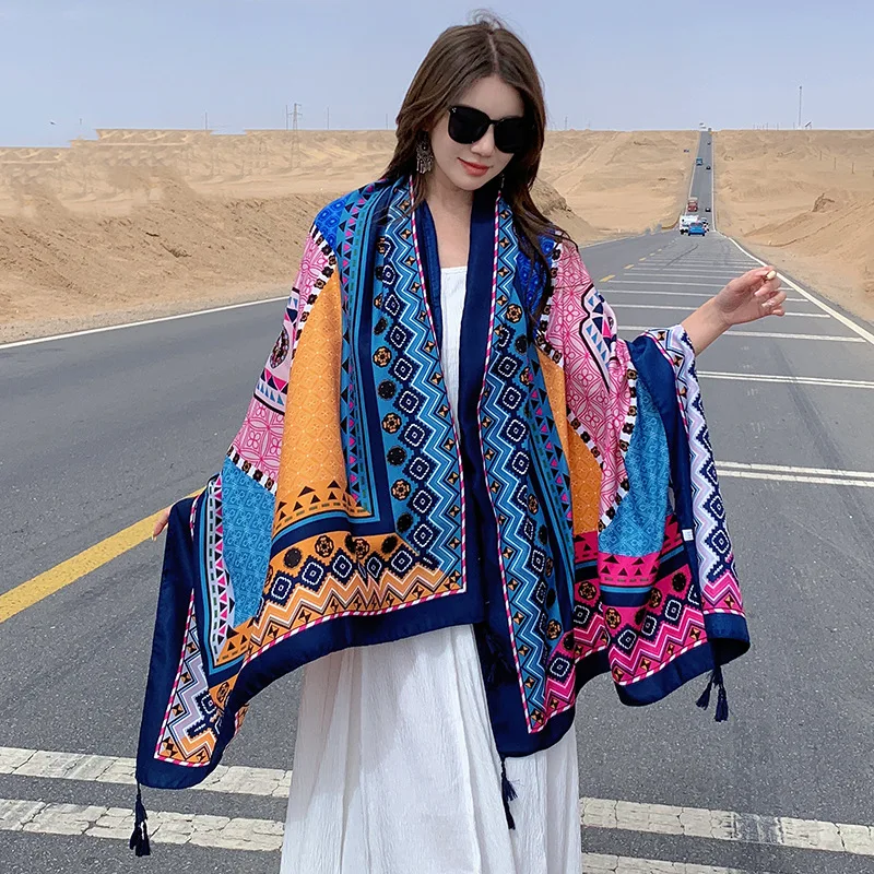 Retro Travel Shawl Scarf Fashionable Versatile Sun Proof Comfortable Lightweight Large Cape Ethnic Photo Fringe Poncho
Retro Travel Shawl Scarf Fashionable Versatile Sun Proof Comfortable Lightweight Large Cape Ethnic Photo Fringe Poncho