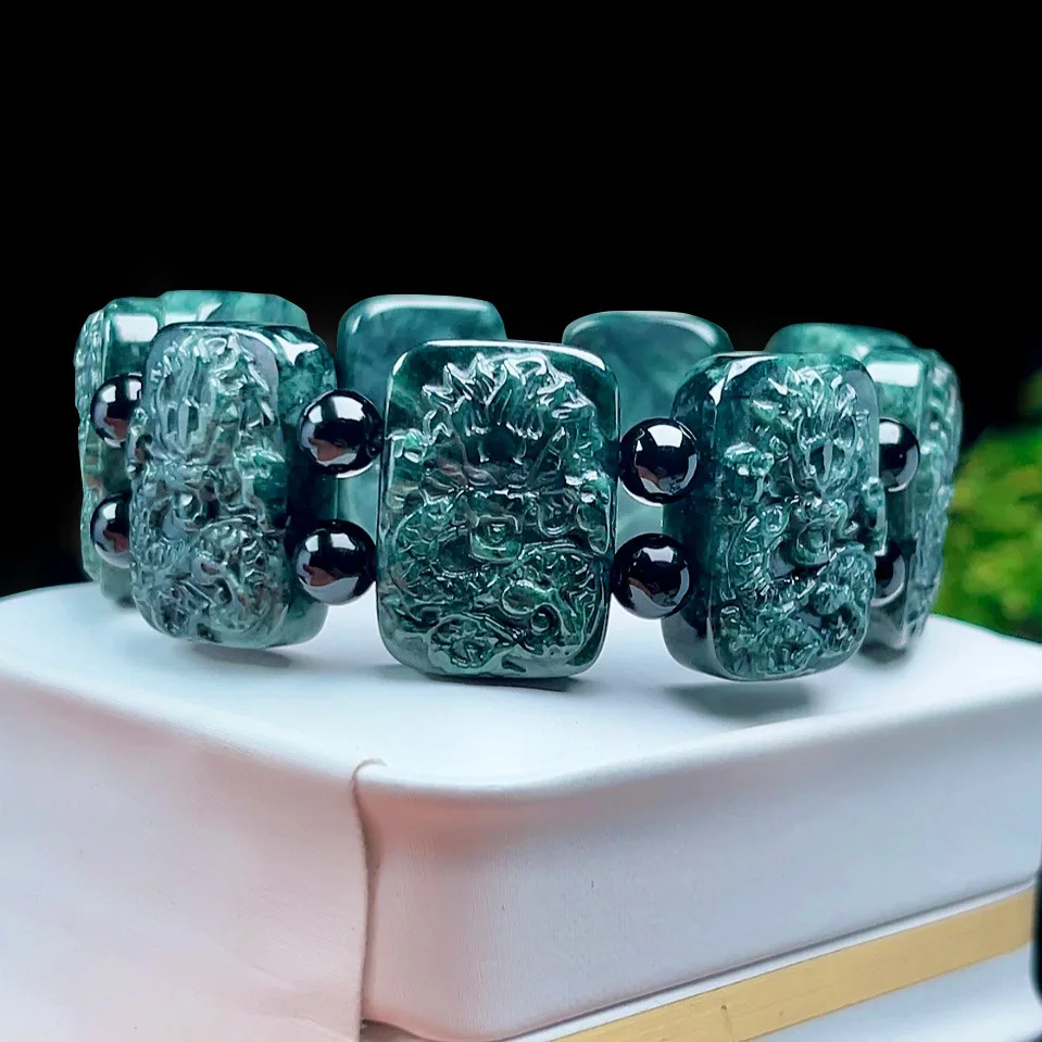 Jadeite Kowloon Protector Hand Carved Dark Green Jade Dragon Widen Men's Bracelet Lucky Amulet Personalized Gift
Jadeite Kowloon Protector Hand Carved Dark Green Jade Dragon Widen Men's Bracelet Lucky Amulet Personalized Gift