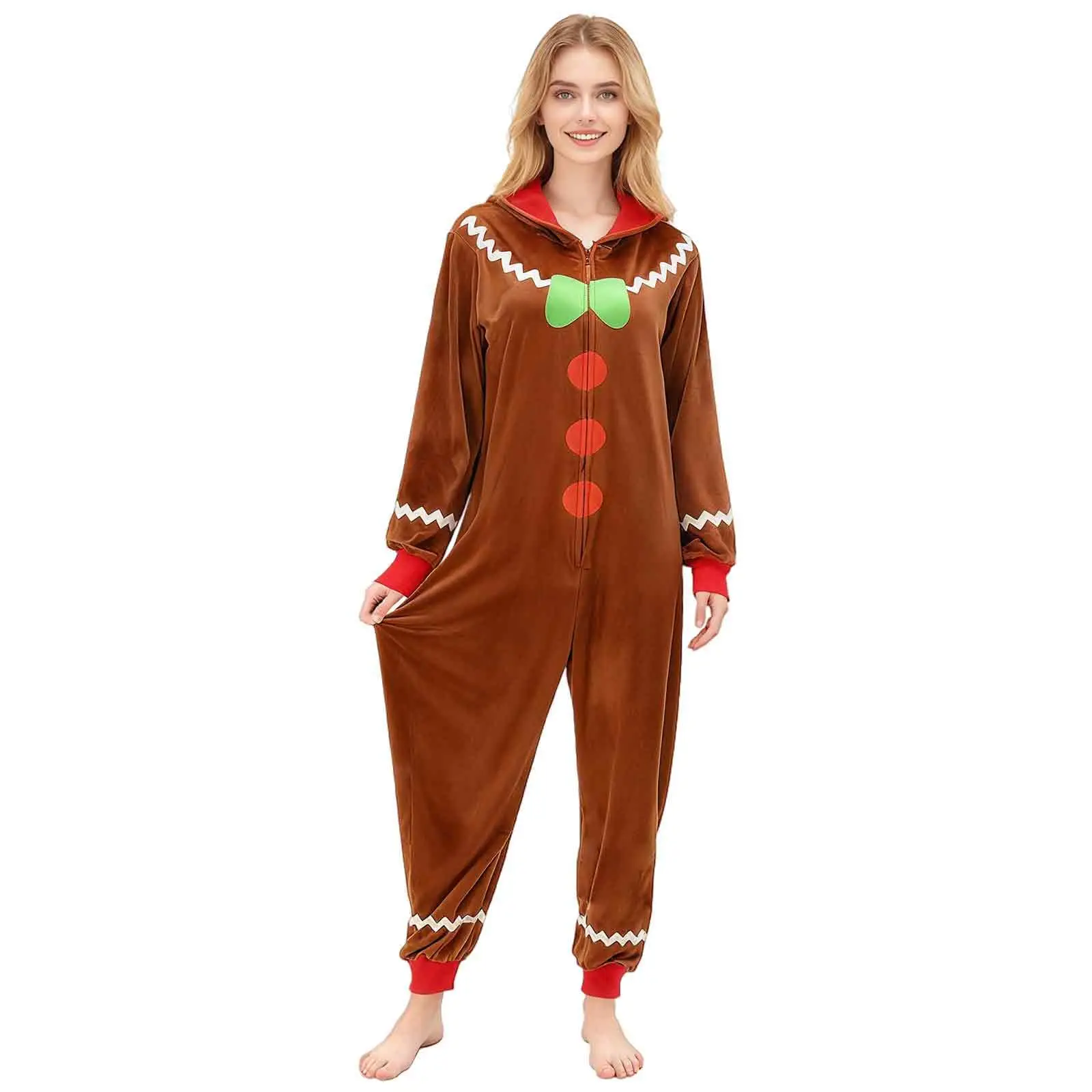Gingerbread Onesie Unisex Christmas Cosplay Costume Hooded Adult Cotton Warm Long Sleeve Zipper Pajamas Sleepwear with Pockets
Gingerbread Onesie Unisex Christmas Cosplay Costume Hooded Adult Cotton Warm Long Sleeve Zipper Pajamas Sleepwear with Pockets