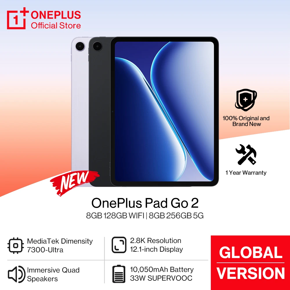 Новый планшет OnePlus Pad Go 2, глобальная версия, 12,1 дюйма, 2,8 К, 120 Гц, аккумулятор, 10050 мАч, MediaTek Dimensity 7300-Ultra OxygenOS 16
Новый планшет OnePlus Pad Go 2, глобальная версия, 12,1 дюйма, 2,8 К, 120 Гц, аккумулятор, 10050 мАч, MediaTek Dimensity 7300-Ultra OxygenOS 16