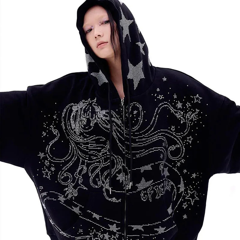 Женские толстовки с капюшоном из оригинального дизайна со змеиным штампом и бисером на молнии, свободные толстовки с героями мультфильмов Kawaii, панк для девочек, топы, пуловер
Женские толстовки с капюшоном из оригинального дизайна со змеиным штампом и бисером на молнии, свободные толстовки с героями мультфильмов Kawaii, панк для девочек, топы, пуловер