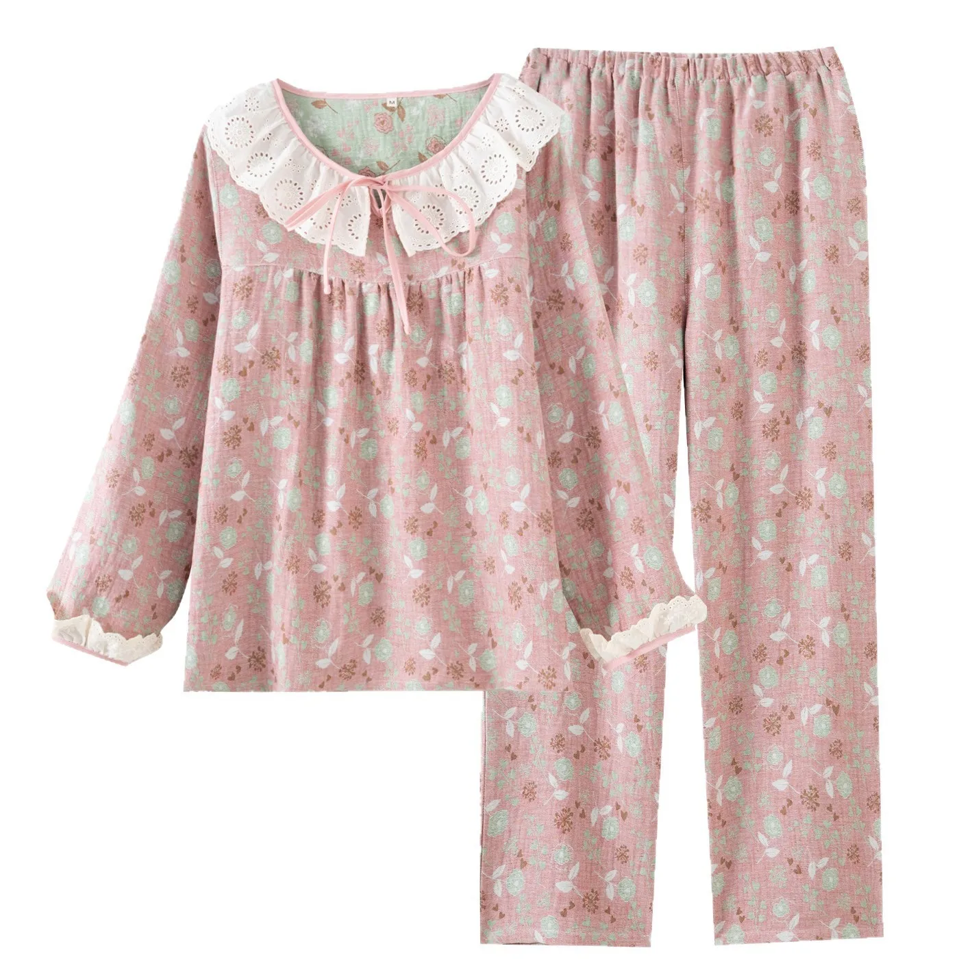 Crinkled Fabric Small Floral Printed Cotton Double-layer Gauze Loose and Comfortable Women Long-sleeved Long Pants Pijama Mujer
Crinkled Fabric Small Floral Printed Cotton Double-layer Gauze Loose and Comfortable Women Long-sleeved Long Pants Pijama Mujer