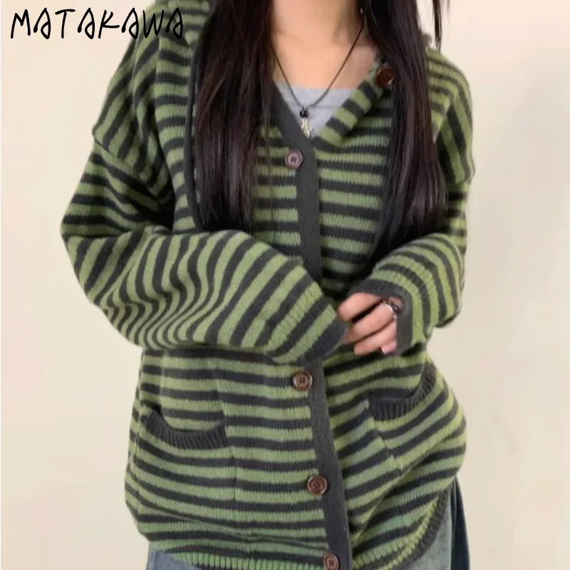 Matakawa Sweaters Women Clothing Stripes Hooded Vintage Autumn Winter Cardigans Korean Fashion Chic Simple Casual Knitwears
Matakawa Sweaters Women Clothing Stripes Hooded Vintage Autumn Winter Cardigans Korean Fashion Chic Simple Casual Knitwears