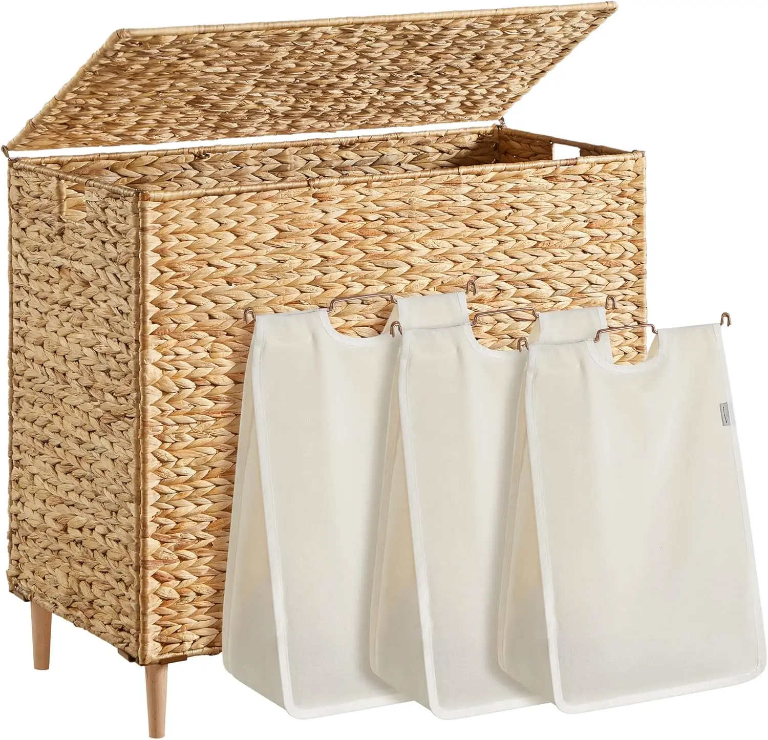 Handwoven Water Hyacinth Laundry Hamper 3 Sections with Lid, 47.5 Gal Large Capacity for Family, Removable Liners & Handles
Handwoven Water Hyacinth Laundry Hamper 3 Sections with Lid, 47.5 Gal Large Capacity for Family, Removable Liners & Handles
