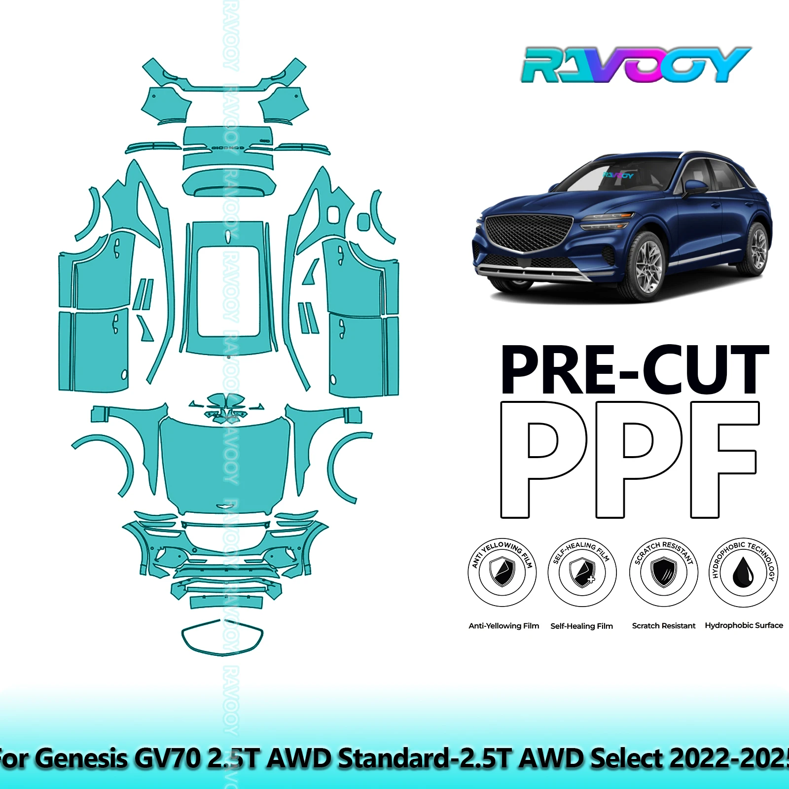 Car Precut PPF Paint Protection Film Full Vehicle For Genesis GV70 2.5T AWD Standard-2.5T 2022-2025
Car Precut PPF Paint Protection Film Full Vehicle For Genesis GV70 2.5T AWD Standard-2.5T 2022-2025