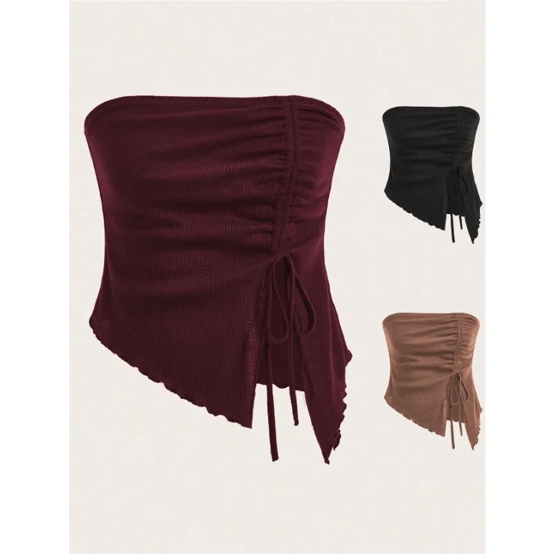 Japanese and Korean Comfortable Drawstring Slit Irregular Strapless Vest Top, 2025 Summer Solid Color Tight Fitting Women's Top
Japanese and Korean Comfortable Drawstring Slit Irregular Strapless Vest Top, 2025 Summer Solid Color Tight Fitting Women's Top